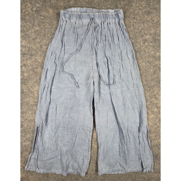 Tempo Paris Pants - Tempo Paris 100% Linen Wide Leg Pants Blue Made in Italy Art 1502E Medium